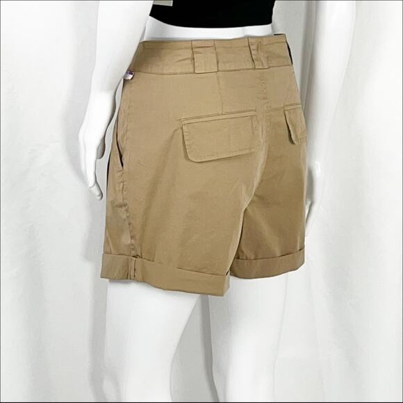 Frame Tan Khaki Front Pleats Rolled Hems Shorts Sz6 Pockets Zip Fly Button NWT - Picture 10 of 14
